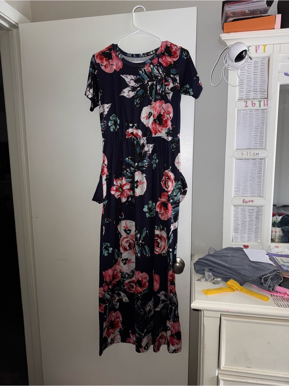 Target Navy Floral Maxi Dress with Pink Roses